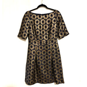Boden Dress 6 Womens Black Gold Floral Fit & Flare Cocktail Holiday
